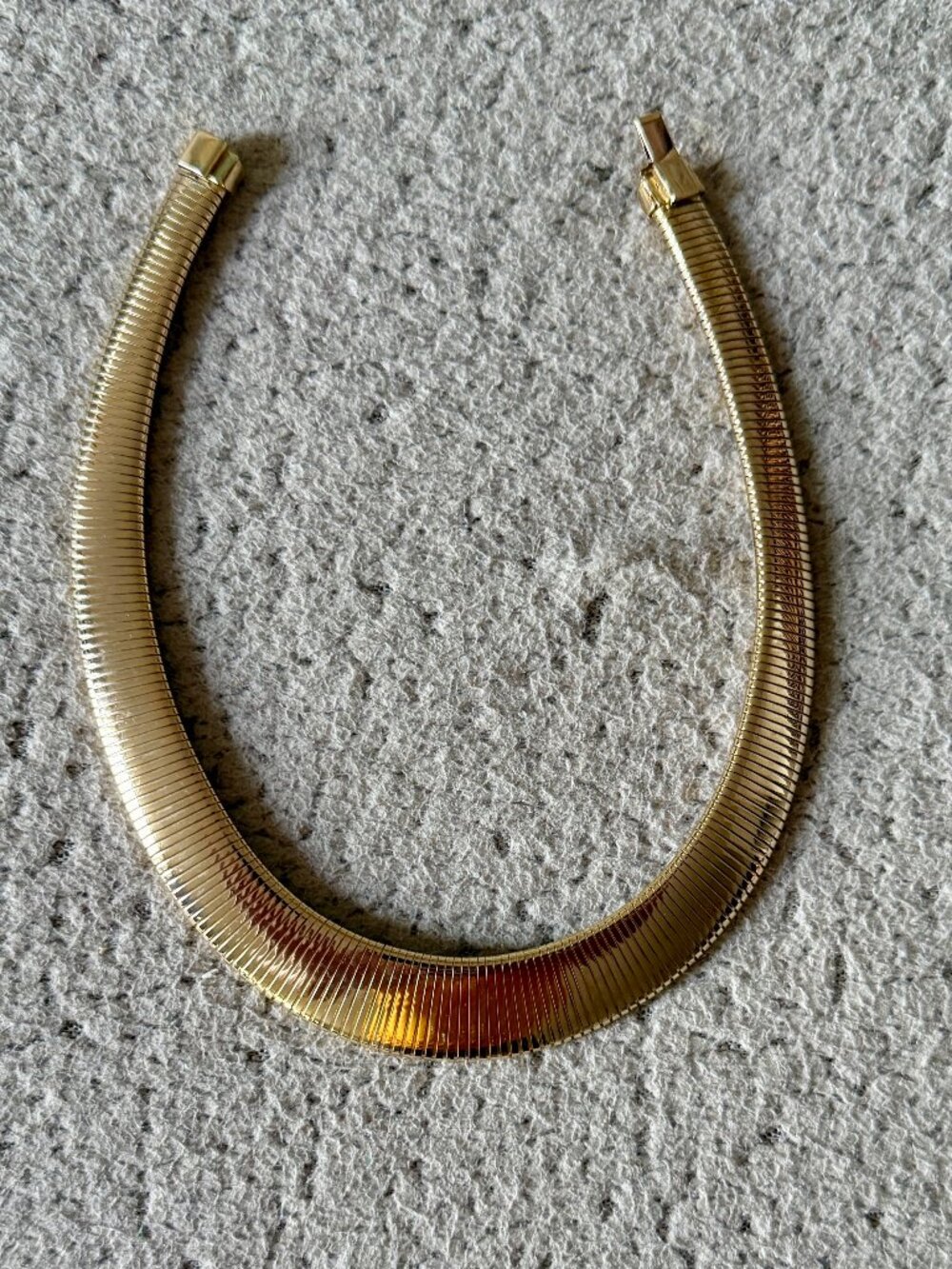 Vintage Gold Tone Omega Collar Necklace Wide Flexible Choker Statement 14”